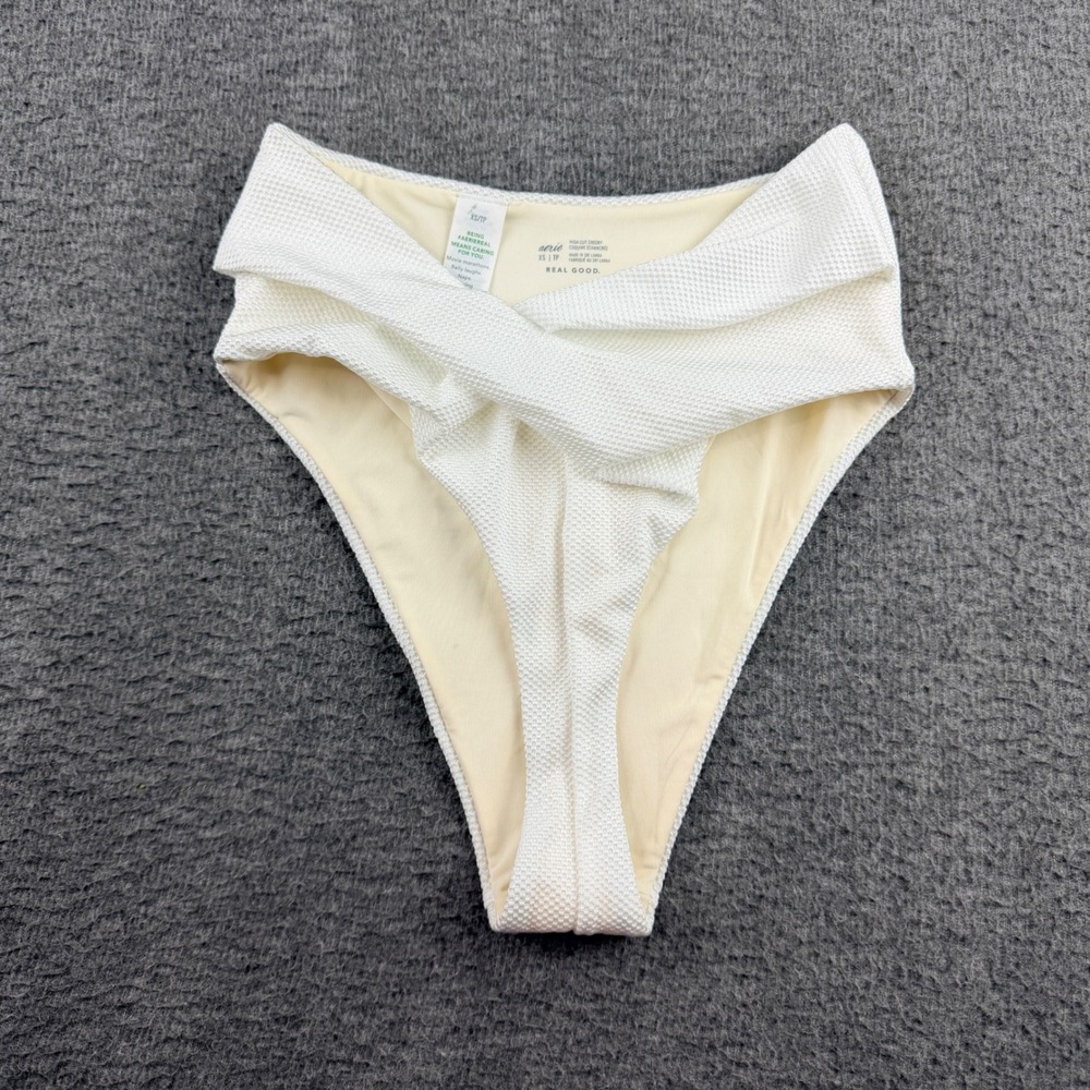 Aerie Real Good Women's XS High Cut Cheeky Bikini Bottom White